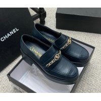 Good Product Chanel Calfskin Loafers with Chain Dark Blue 0103025