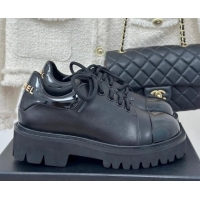 Trendy Design Chanel Patent & Calfskin Lace-up Shoes Black 0103026