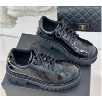 Most Popular Chanel Patent Calfskin Leather Lace-up Shoes Black 0103027