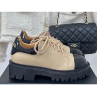 Sumptuous Chanel Patent & Calfskin Lace-up Shoes Beige 0103028