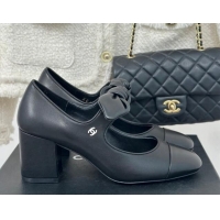 Perfect Chanel Lambskin & Patent Leather Mary Janes Pumps with Knot Bow Black 0103032