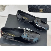 Unique Style Chanel Patent Calfskin Loafers Flat with CC Black 0103038