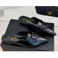 Fashion Chanel Patent Calfskin Flat Mules with CC Heart Black 0103043