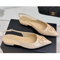 Top Grade Chanel Patent Calfskin Flat Slingbacks with CC Heart Nude 0103045