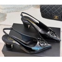 Good Looking Chanel Patent Calfskin Slingback Pumps 5cm with CC Heart Black 0103048