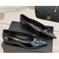 Perfect Chanel Patent Calfskin Ballet Flats with CC Heart Black 0103049