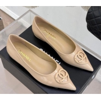 Good Quality Chanel Patent Calfskin Ballet Flats with CC Heart Nude 0103050