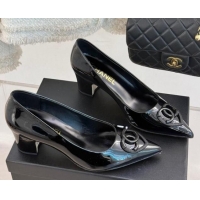 Shop Duplicate Chanel Patent Calfskin Leather Pumps 5cm with CC Heart Black 0103051