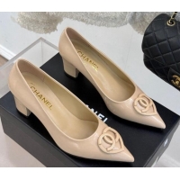 Durable Chanel Patent Calfskin Leather Pumps 5cm with CC Heart Nude 0103052