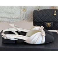 Buy Luxury Chanel Satin & Grosgrain Slingbacks Flat White 0103057