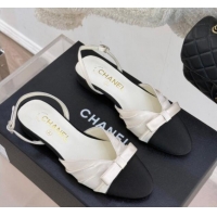 Buy Luxury Chanel Satin & Grosgrain Slingbacks Flat White 0103057