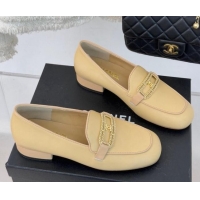 Unique Style Chanel Lambskin Leather Loafers with Chain Yellow 0103060