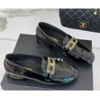 Best Product Chanel Patent Calfskin Loafers with Chain Black 0103061