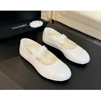 Durable Chanel Lambskin Mary Janes Ballet Flat White 0103070