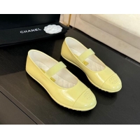 Low Cost Chanel Lambskin Mary Janes Ballet Flat Yellow 0103071