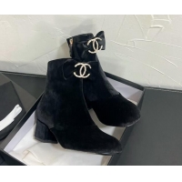 Good Looking Chanel Velvet Heel Ankle Boots 5.5cm with Bow Black 0103072