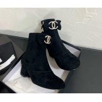 Luxurious Chanel Suede Heel Ankle Boots 5.5cm with Bow Black 0103073