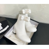 Best Product Chanel Calfskin Heel Ankle Boots 5.5cm with Bow White 0103074