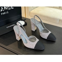 Good Quality Chanel Quilted Suede & Grosgrain Slingback Pumps 9cm with Studs G45509 Dark Grey 0103091