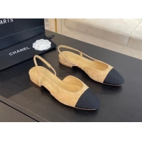 Unique Style Chanel Quilted Suede & Grosgrain Slingbacks Flats with Studs G31319 Dark Beige 0103093