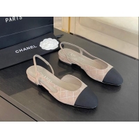 Buy Discount Chanel Quilted Suede & Grosgrain Slingbacks Flats with Studs G31319 Beige Grey 0103098