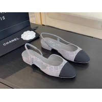 Good Product Chanel Quilted Suede & Grosgrain Slingbacks Flats with Studs G31319 Dark Grey 0103100