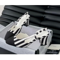 Good Looking Chanel Striped Fabric & Grosgrain Slingback Pumps 6.5cm with Studs G31318 Black/White 0103107