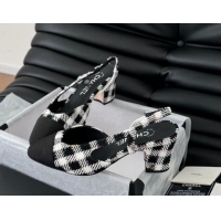 Purchase Chanel Check Fabric & Grosgrain Slingback Pumps 6.5cm with Studs G31318 Black/White 0103108