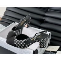 Low Price Chanel Dotted Calfskin & Grosgrain Slingback Pumps 6.5cm with Studs G31318 Black 0103111