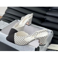 Durable Chanel Dotted Calfskin & Grosgrain Slingback Pumps 6.5cm with Studs G31318 White 0103112