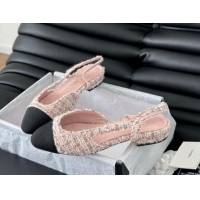 Sophisticated Chanel Tweed & Grosgrain Slingbacks Flats G31319 Light Pink 0103116