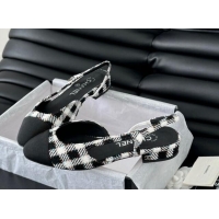 Duplicate Chanel Check Fabric & Grosgrain Slingbacks Flats G31319 Black/White 0103117