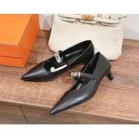 Buy Luxury Hermes Kiara Mary Janes Pumps 4cm in Calfskin with Kelly buckle Black 1230088