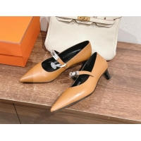 Popular Style Hermes Kiara Mary Janes Pumps 4cm in Calfskin with Kelly buckle Brown 1230090