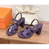 Good Looking Hermes Jazz High Heel Sandals 10.5cm in Suede Purple 1230096