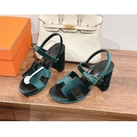 Trendy Design Hermes Jazz High Heel Sandals 10.5cm in Velvet Green 1230101