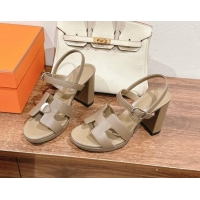 Stylish Hermes Jazz High Heel Sandals 10.5cm in Grained Calfskin Grey 1230102