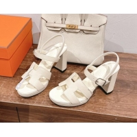 Top Grade Hermes Jazz High Heel Sandals 10.5cm in Grained Calfskin Ivory White 1230103