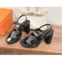 Best Grade Hermes Jazz High Heel Sandals 10.5cm in Grained Calfskin Black 1230106