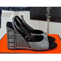 Purchase Hermes Jolie Wedge Sandals 8cm in Suede with Strass Allover Black 1230112