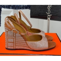 Unique Style Hermes Jolie Wedge Sandals 8cm in Suede with Strass Allover Brown 1230114