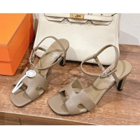 Top Design Hermes Heden Heel Sandals 8cm in Epsom Leather Grey 1230116