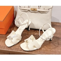 Top Grade Hermes Heden Heel Sandals 8cm in Epsom Leather Ivory White 1230118