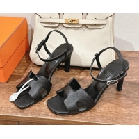 Luxurious Hermes Heden Heel Sandals 8cm in Epsom Leather Black 1230121