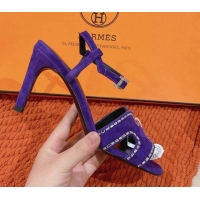 Durable Hermes Heden Heel Sandals 8cm in Suede with Strass Purple 1230124