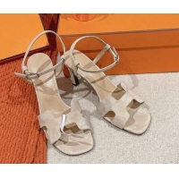 Best Product Hermes Heden Heel Sandals 8cm in Suede Beige 1230125