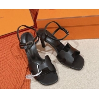 Good Looking Hermes Heden Heel Sandals 8cm in Calfskin Leather Black 1230127