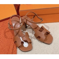 Popular Style Hermes Heden Heel Sandals 8cm in Calfskin Leather Brown 1230129