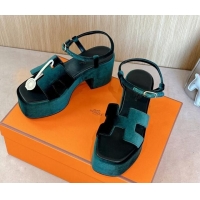 Charming Hermes Jam Platform Sandals 7.5cm in Velvet Green 1230137