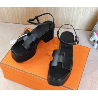 Shop Duplicate Hermes Jam Platform Sandals 7.5cm in Calfskin Leather Black 1230151